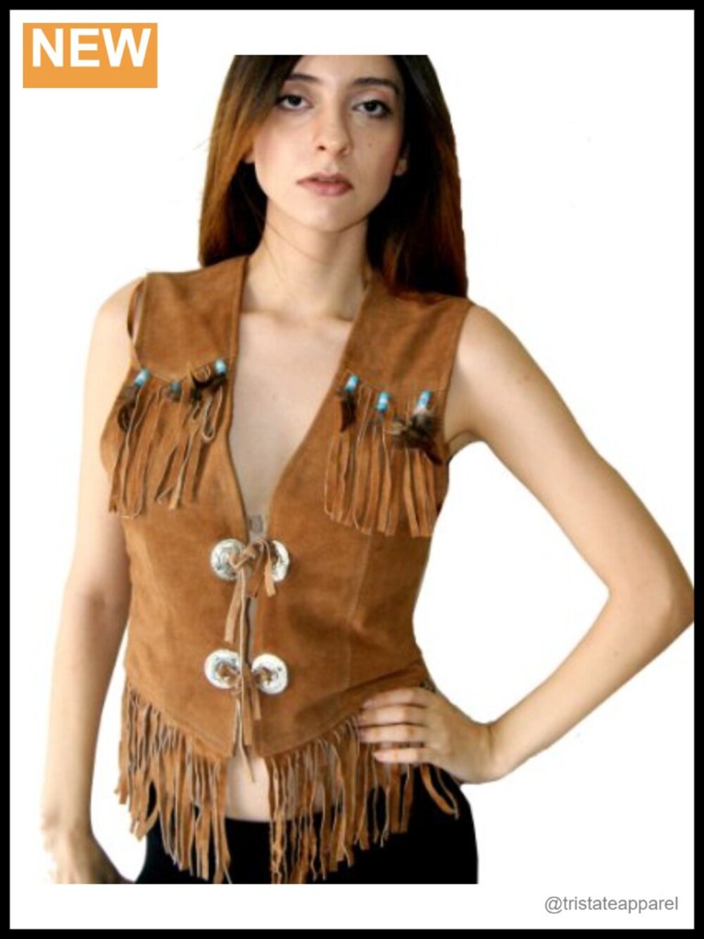 Women's Suede Leather Western Vest Sleeveless Zipper
